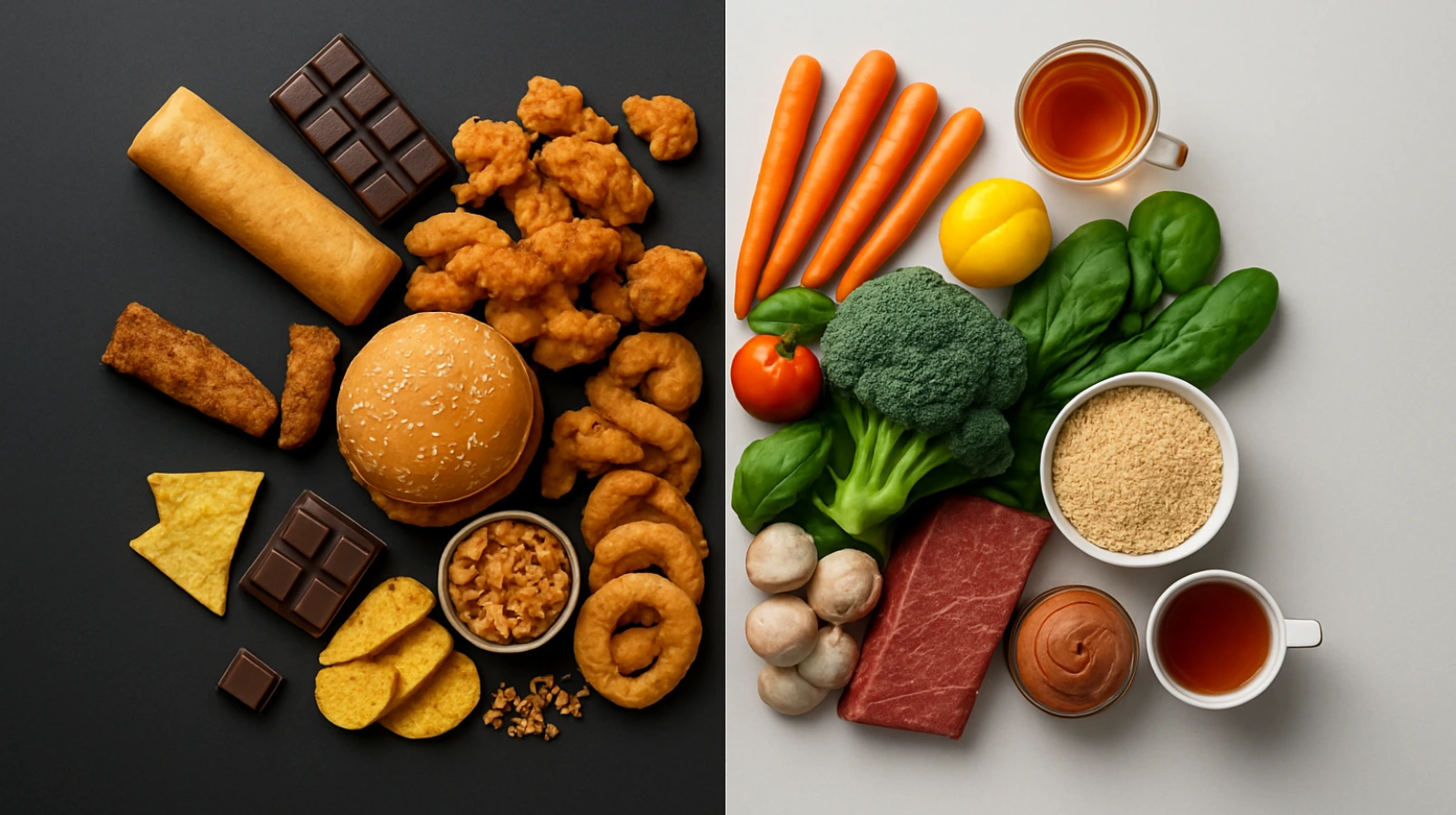 Split screen image of good vs bad food